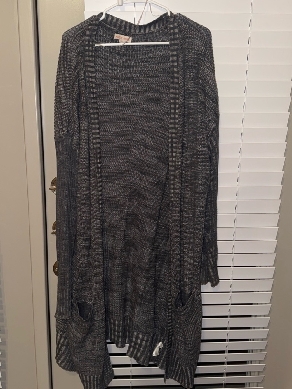 Knox Rose Open-Front Long Knit Cardigan - Charcoal Gray